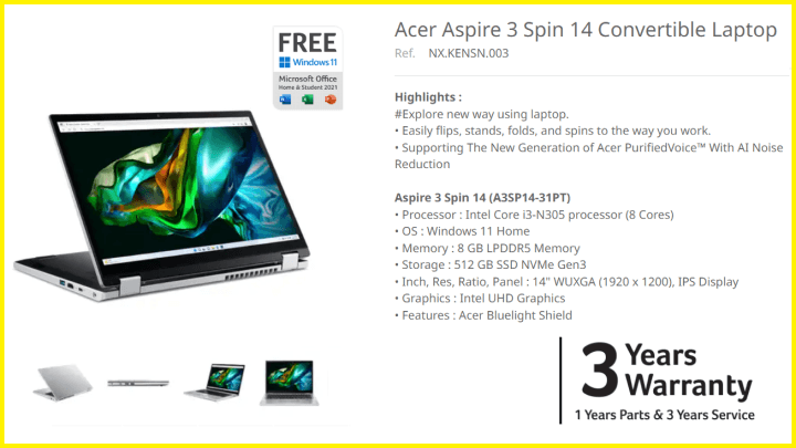 gambar banner Acer Aspire 3 Spin 14 A3SP14-31PT-37C1 (NX.KENSN.003) dari inti-solusi.com