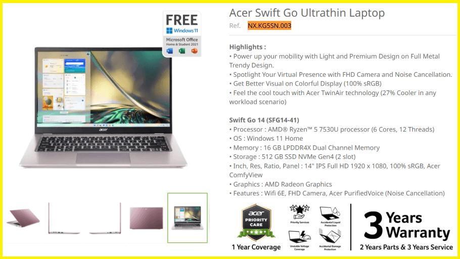 gambar banner Acer Swift Go SFG14-41-R8RK (NX.KG5SN.003) dari inti-solusi.com